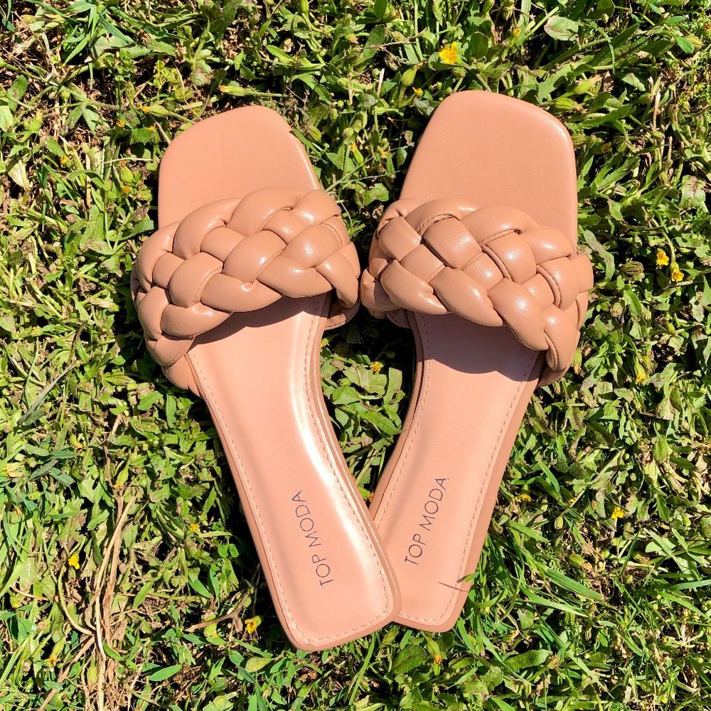 Camel Tan Vegan Leather Braided Sandals